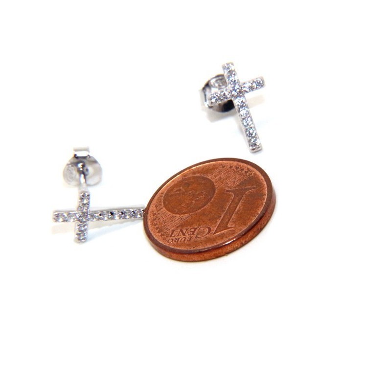 NLB|Silver 925: man / woman earrings light cross pendant white zircon 11x7.5 mm