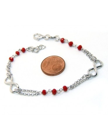 Man Woman Bracelet Silver 925 red rosary workmanship with infinite 15,50-18,00 cm