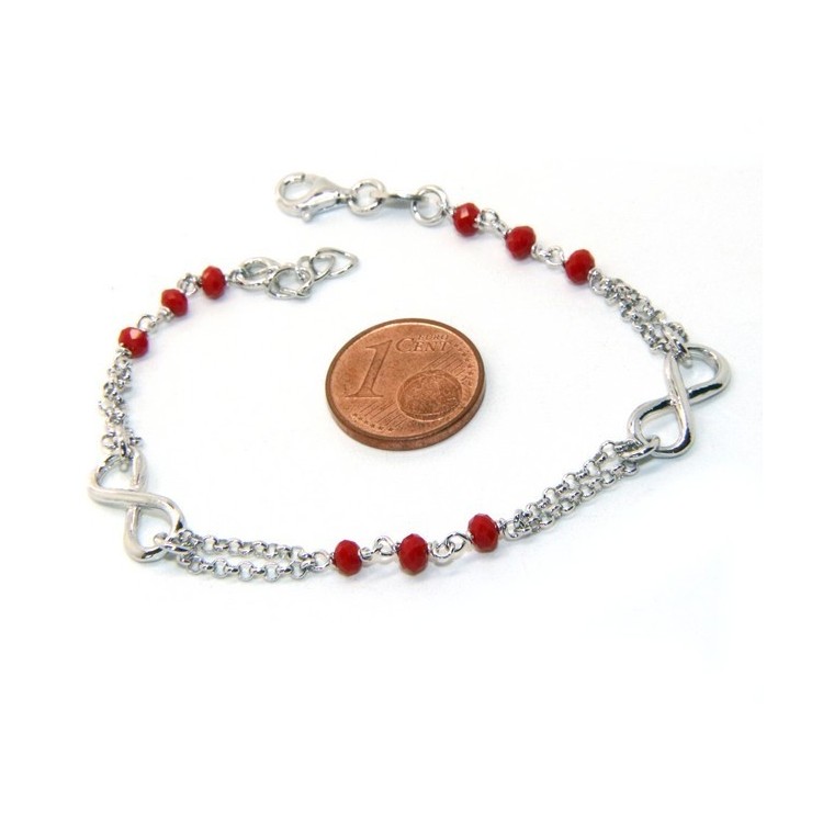 NLB|Man Woman Bracelet Silver 925 red rosary workmanship with infinite 15,50-18,00 cm