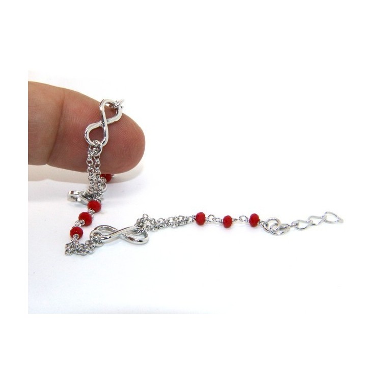 NLB|Man Woman Bracelet Silver 925 red rosary workmanship with infinite 15,50-18,00 cm