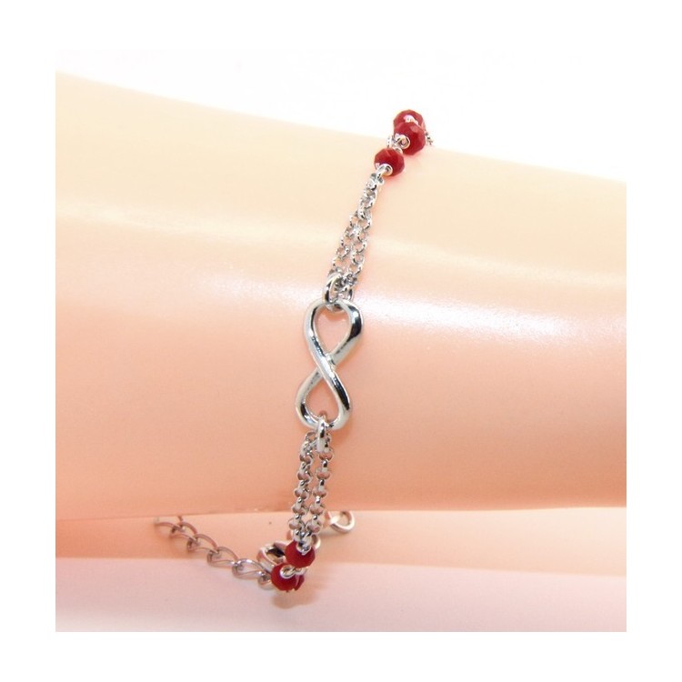 NLB|Man Woman Bracelet Silver 925 red rosary workmanship with infinite 15,50-18,00 cm