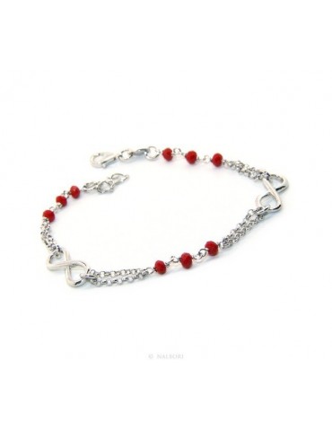Man Woman Bracelet Silver 925 red rosary workmanship with infinite 15,50-18,00 cm
