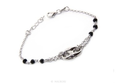 NLB|Men's bracelet boy boy Silver 925 black crystal rosary work with navy blue knit 15,00-18,00 cm