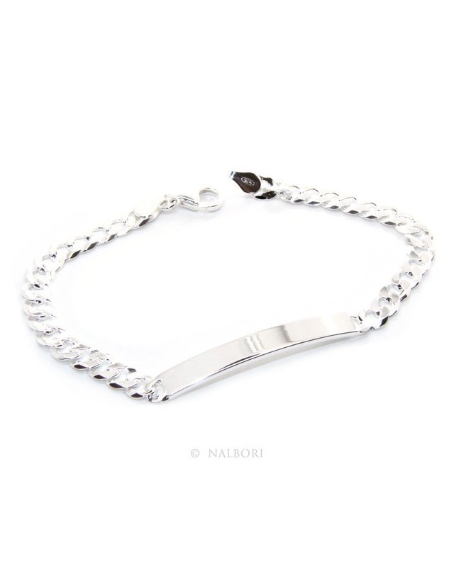 NALBORI Bracciale targa uomo donna argento 925 chiaro, massiccio catena grumetta 6 mm polso 19,50-20,50 NALBORI Bracciale targa uomo donna argento 925 chiaro, massiccio catena grumetta 6 mm polso 19,50-20,50