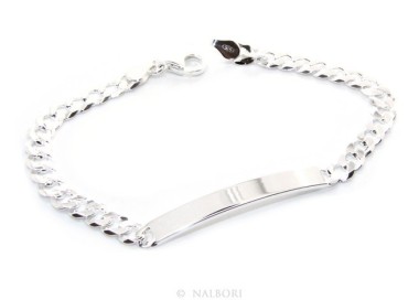 NALBORI Bracciale targa uomo donna argento 925 chiaro, massiccio catena grumetta 6 mm polso 19,50-20,50