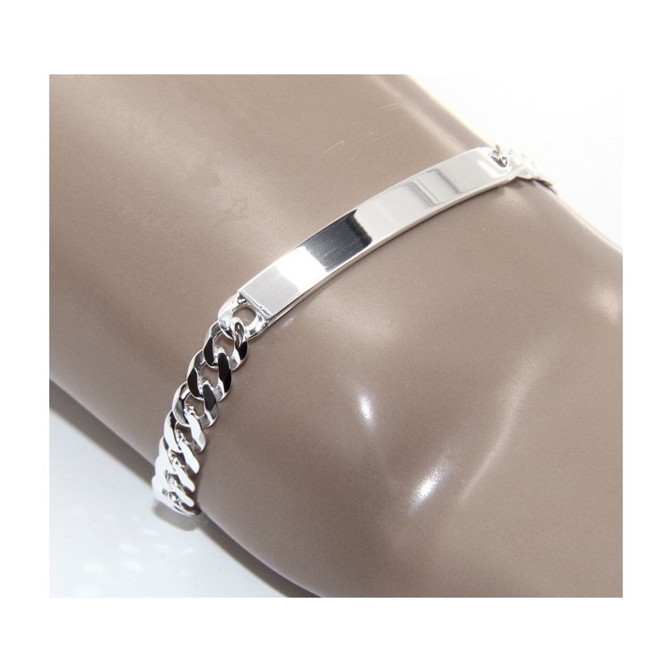 NALBORI Bracciale targa uomo donna argento 925 chiaro, massiccio catena grumetta 6 mm polso 19,50-20,50