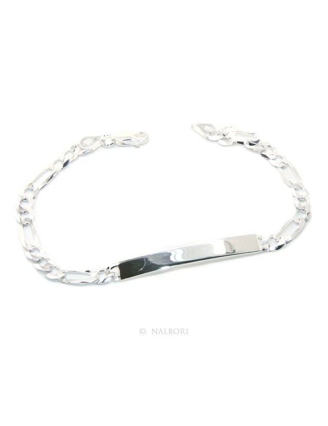 NALBORI Bracciale targa uomo donna argento 925 chiaro, massiccio catena figaro 5 mm polso 20,50 NALBORI Bracciale targa uomo donna argento 925 chiaro, massiccio catena figaro 5 mm polso 20,50