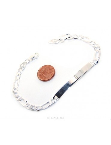 NALBORI Bracciale targa uomo donna argento 925 chiaro, massiccio catena figaro 5 mm polso 20,50