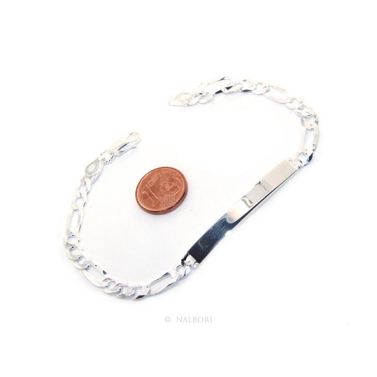 NALBORI Bracciale targa uomo donna argento 925 chiaro, massiccio catena figaro 5 mm polso 20,50