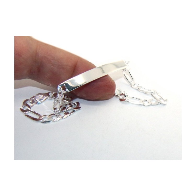 NALBORI Bracciale targa uomo donna argento 925 chiaro, massiccio catena figaro 5 mm polso 20,50
