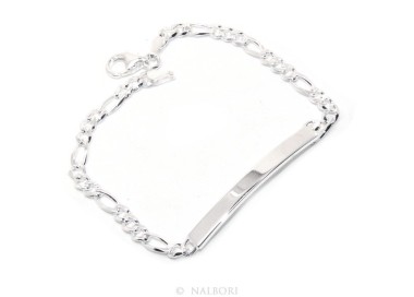 NALBORI Bracciale targa uomo donna argento 925 chiaro, massiccio catena figaro 4 mm polso 18 cm