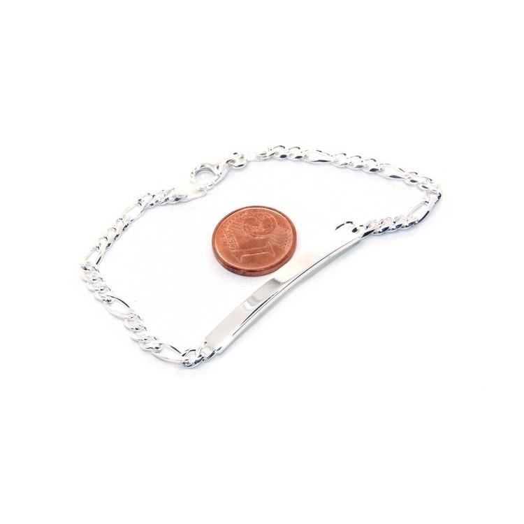 NALBORI Men's or women's silver bracelet in 925 silver, solid chain figaro 4 mm  wrist 18 cm