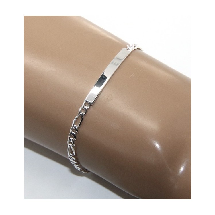 NALBORI Bracciale targa uomo donna argento 925 chiaro, massiccio catena figaro 4 mm polso 18 cm