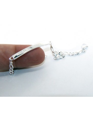 NALBORI Bracciale targa uomo donna argento 925 chiaro, massiccio catena figaro 4 mm polso 18 cm
