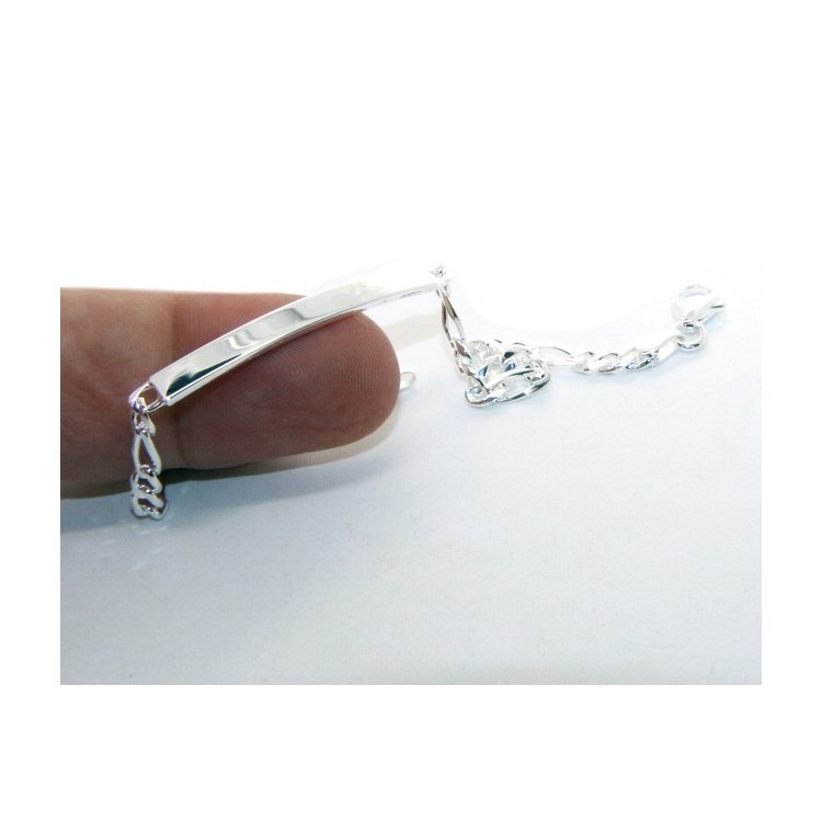NALBORI Bracciale targa uomo donna argento 925 chiaro, massiccio catena figaro 4 mm polso 18 cm