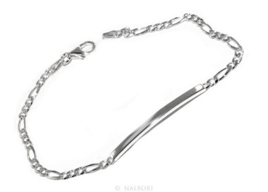 NALBORI Men's or women's silver bracelet in 925 silver, solid chain figaro 3 mm  wrist 18 cm