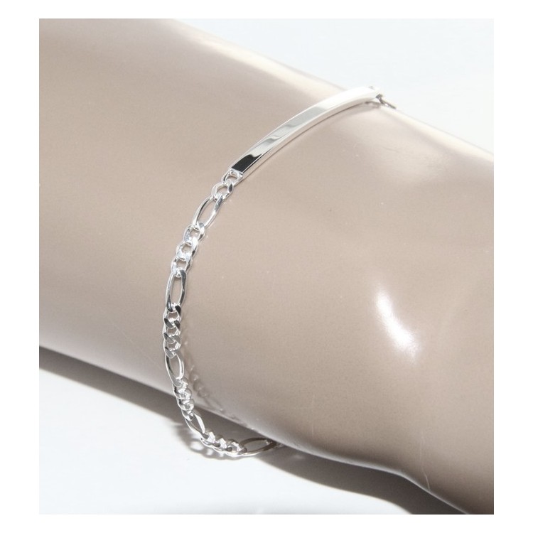 NALBORI Men's or women's silver bracelet in 925 silver, solid chain figaro 3 mm  wrist 18 cm