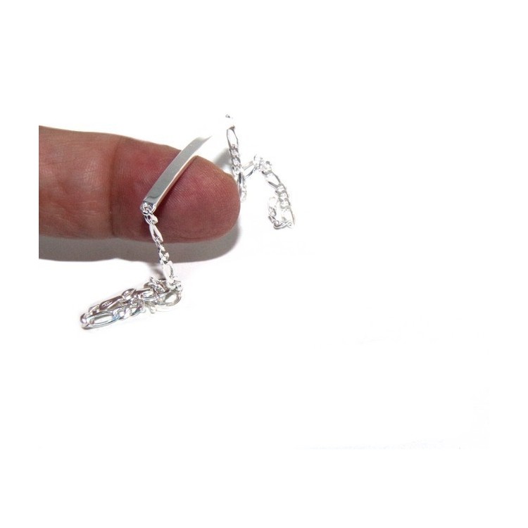 NALBORI Men's or women's silver bracelet in 925 silver, solid chain figaro 3 mm  wrist 18 cm