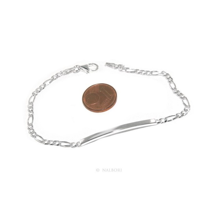 NALBORI Bracciale targa uomo donna argento 925 chiaro, massiccio catena figaro 3 mm polso 18 cm