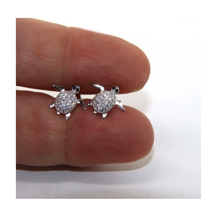 NLB|orecchini da donna in argento 925 a forma di tartaruga con pavè microsetting di piccoli zirconi bianchi taglio brillante