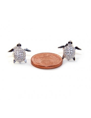 orecchini da donna in argento 925 a forma di tartaruga con pavè microsetting di piccoli zirconi bianchi taglio brillante