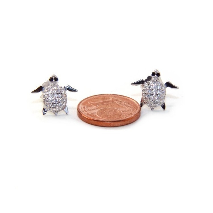 NLB|orecchini da donna in argento 925 a forma di tartaruga con pavè microsetting di piccoli zirconi bianchi taglio brillante