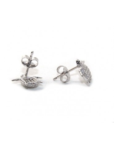 Silver Turtle Earrings With Pavilion Microsetting Of Small White Zirconia Brilliant Cut