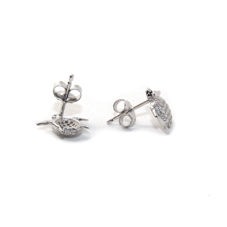 NLB|orecchini da donna in argento 925 a forma di tartaruga con pavè microsetting di piccoli zirconi bianchi taglio brillante