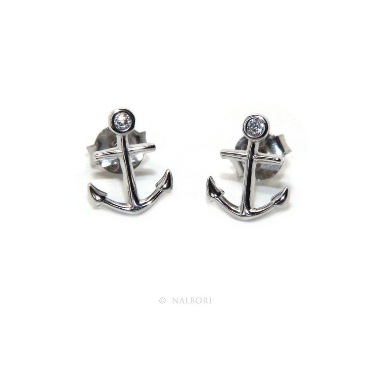 NLB|earrings for men or women 925 silver anchor-shaped brilliant-cut white zircon in cipollino