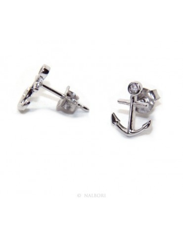 orecchini da uomo o donna in argento 925 a forma di ancora con zircone bianco taglio brillante incastonato a cipollino