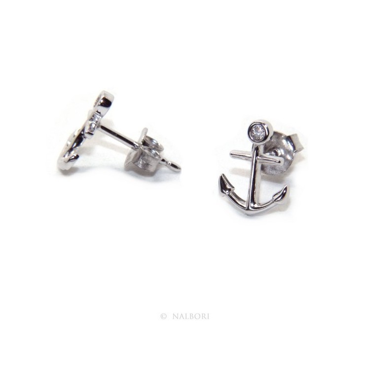 NLB|earrings for men or women 925 silver anchor-shaped brilliant-cut white zircon in cipollino
