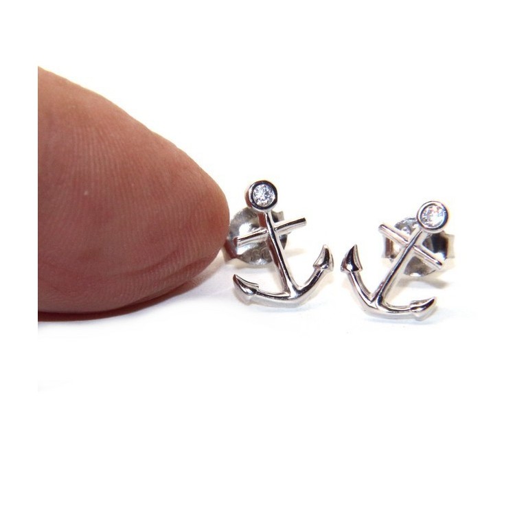 NLB|earrings for men or women 925 silver anchor-shaped brilliant-cut white zircon in cipollino