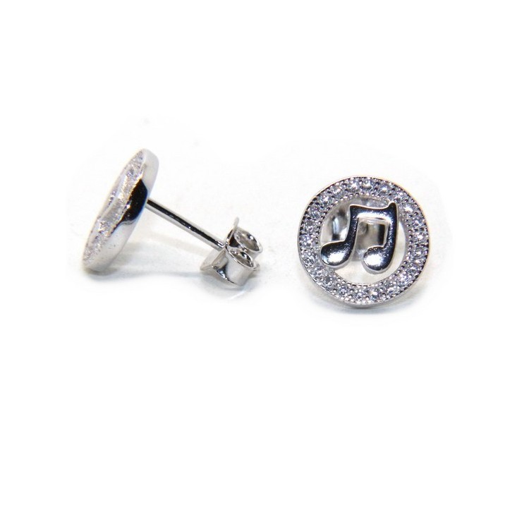 NLB|925 silver or silver 925 men's earrings musical notes and white circus zircons