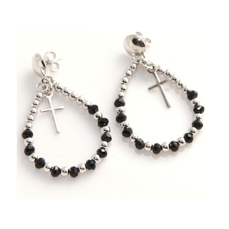 NLB|Argento 925 : orecchini donna rosario palline goccia e croce