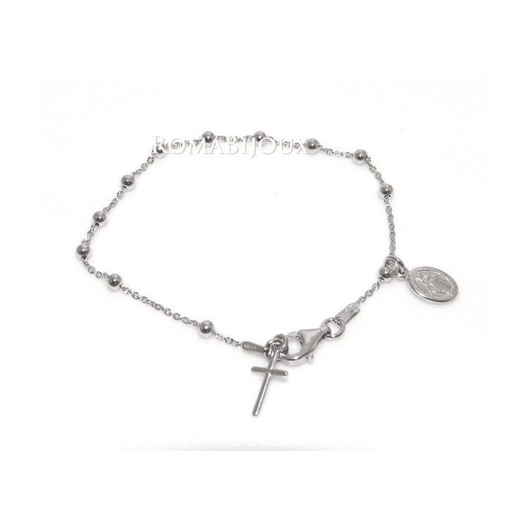 NLB|Bracciale rosario uomo o donna in Argento 925 con immagine madonnina ciondolo e croce