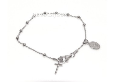 NLB|Bracciale rosario uomo o donna in Argento 925 con immagine madonnina ciondolo e croce