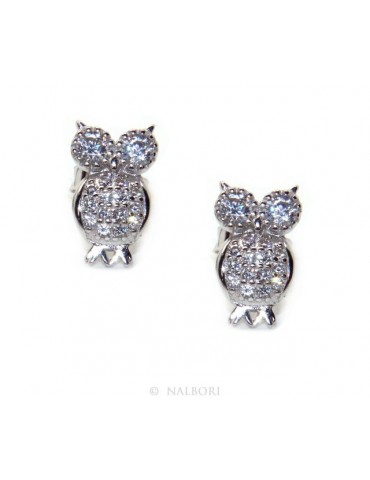 Women's 925 silver owl-shaped owl earrings with white zircons pave