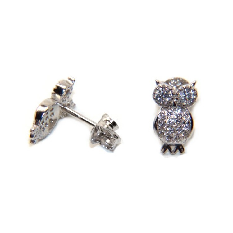 NLB|Women's 925 silver owl-shaped owl earrings with white zircons pave