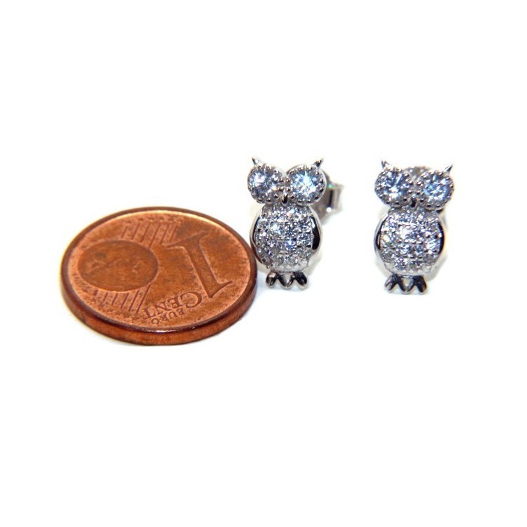 NLB|Women's 925 silver owl-shaped owl earrings with white zircons pave