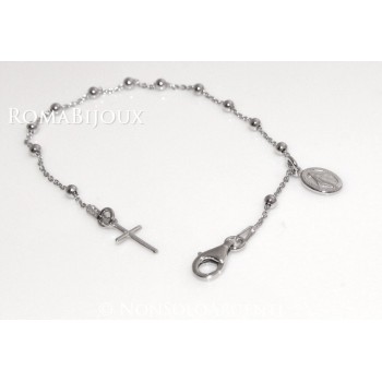 NLB|Bracciale rosario uomo o donna in Argento 925 con immagine madonnina ciondolo e croce