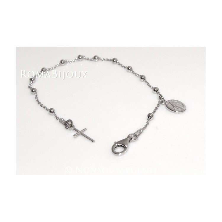 NLB|Bracciale rosario uomo o donna in Argento 925 con immagine madonnina ciondolo e croce