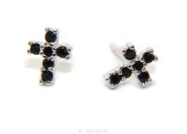 NLB|Earrings for men or women in 925 silver with small black cubic zirconia stones