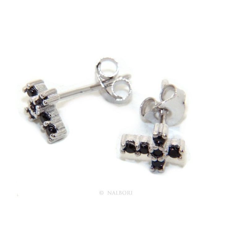 NLB|Earrings for men or women in 925 silver with small black cubic zirconia stones