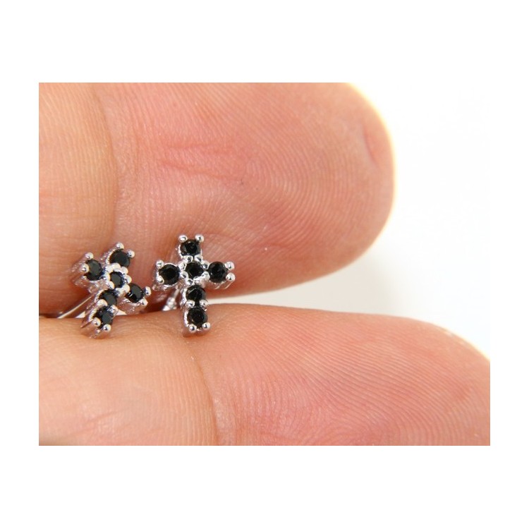 NLB|Earrings for men or women in 925 silver with small black cubic zirconia stones