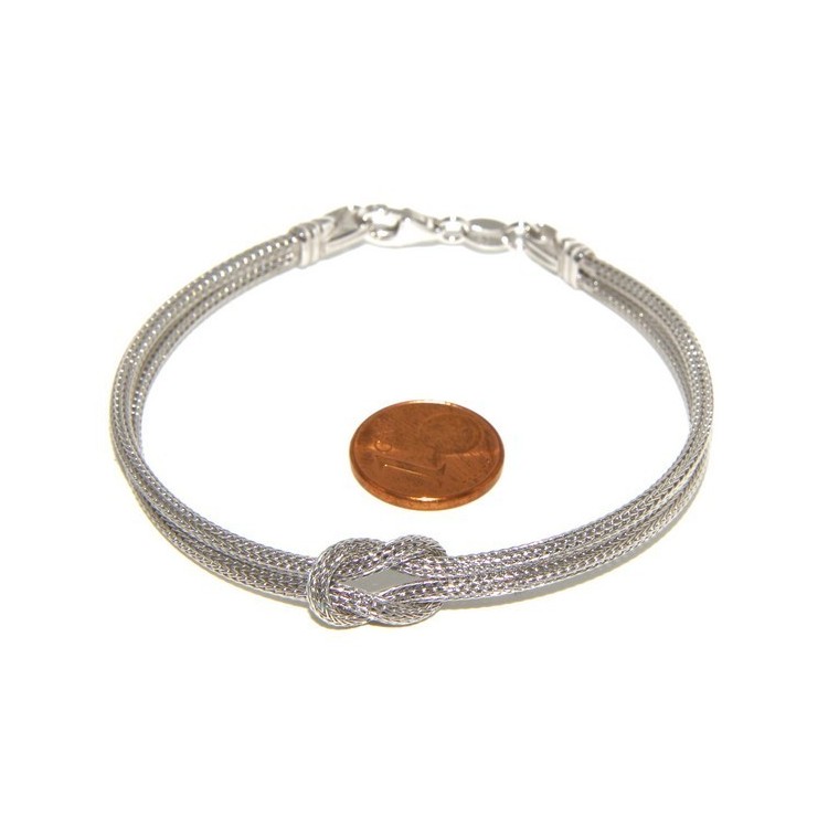 NLB|Argento 925 : bracciale fox tail cavetto doppio con nodo piano per uomo e donna da 15 a 21 cm
