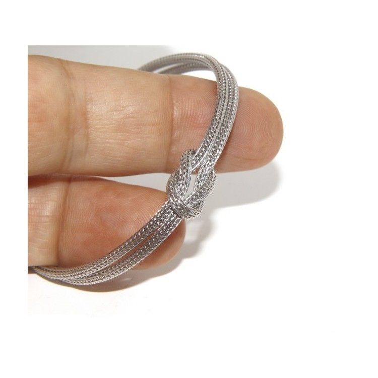 NLB|Argento 925 : bracciale fox tail cavetto doppio con nodo piano per uomo e donna da 15 a 21 cm