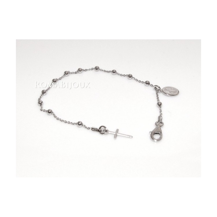 NLB|Bracciale rosario uomo o donna in Argento 925 con immagine madonnina ciondolo e croce
