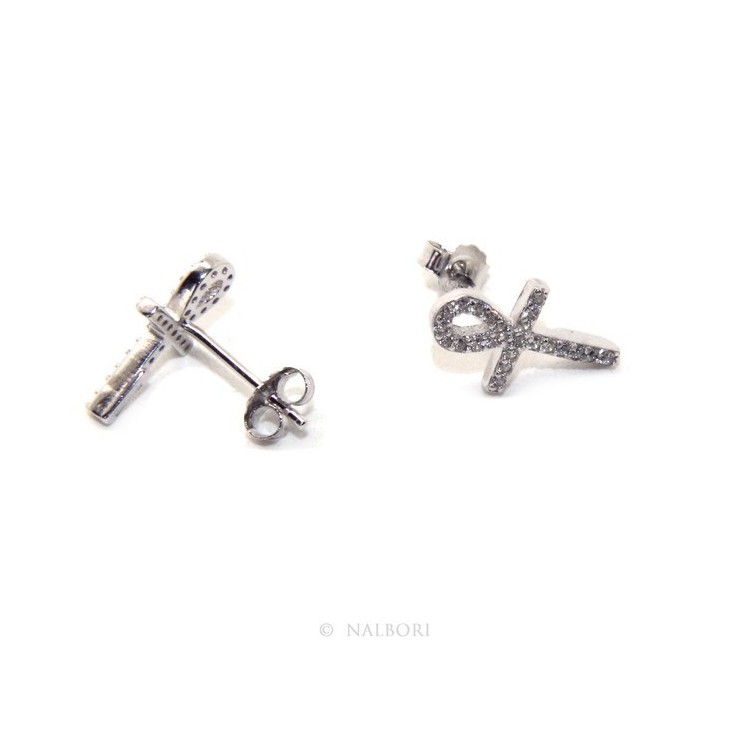 NLB|Earrings for women Egyptian key cross of life in 925 silver with white cubic zirconia stones