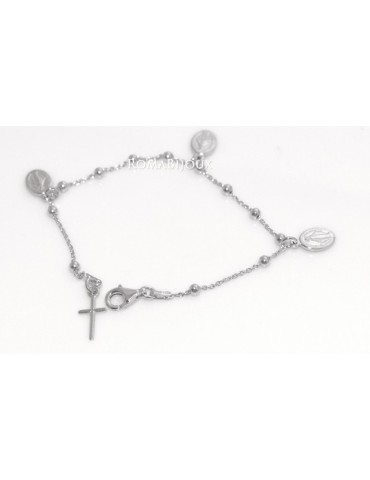 Bracciale rosario uomo o donna in Argento 925 con immagine madonnina 3 ciondoli e croce