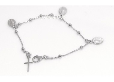 NLB|Bracciale rosario uomo o donna in Argento 925 con immagine madonnina 3 ciondoli e croce